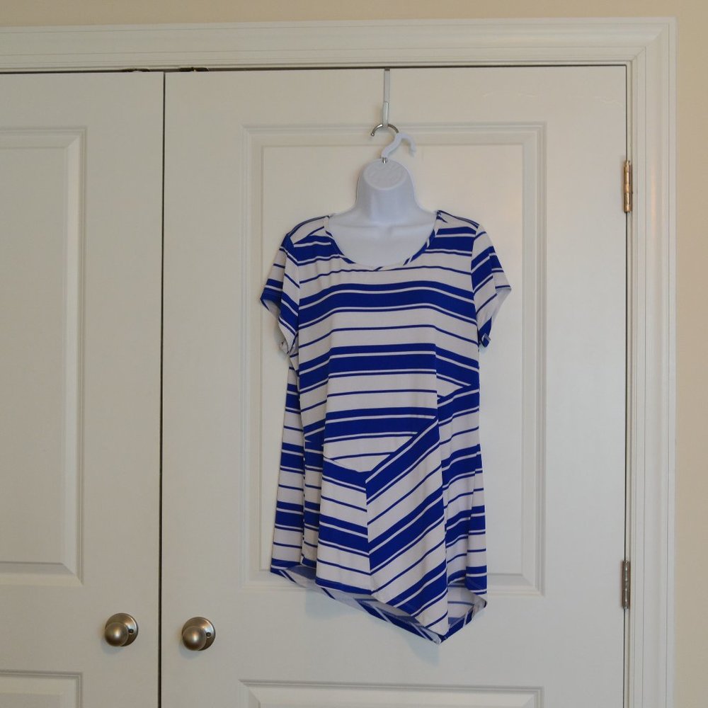 Women's Rafaella Shirt, Size Large, White & Blue Striped